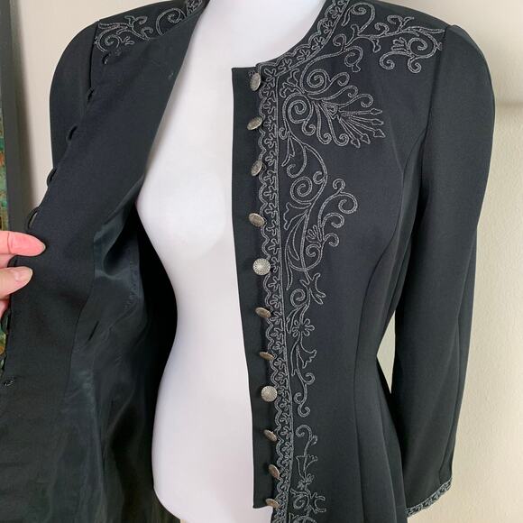 Vintage Marie St. Claire Size 6 Embroidered Blazer Jacket Black Whimsygoth - Picture 5 of 13